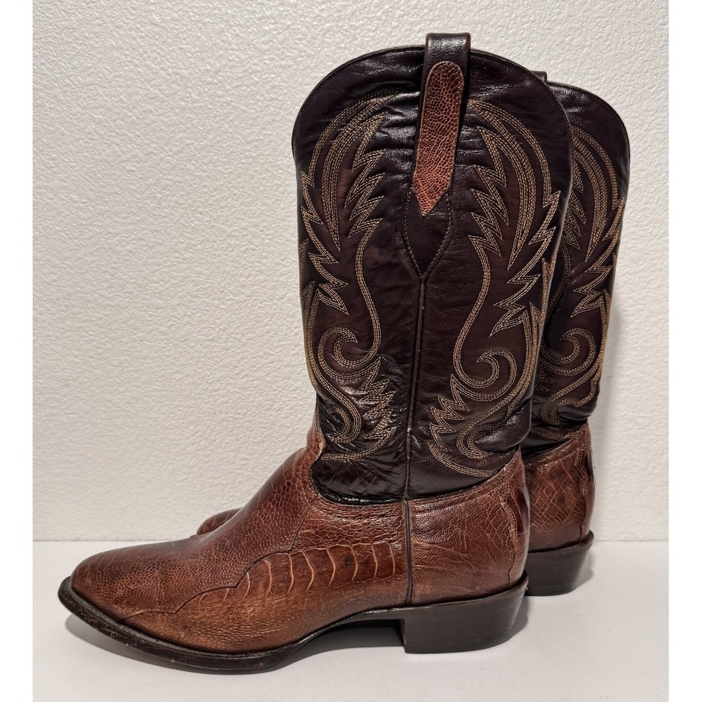 Corral Mens Ostrich Leather Cowboy Boot Sz 9 EE Wide Brown Embroidered Exotic